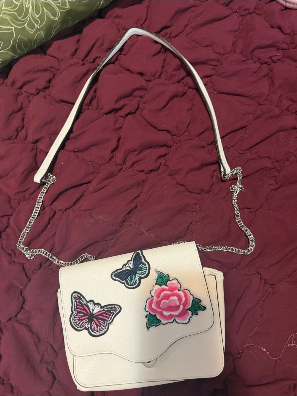 Candie's Cream Crossbody with Butterfly and Rose Patches